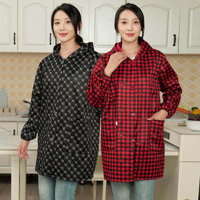 新款冬季长袖工作服时尚外套厨房家用加绒罩衣女防水防油大人围裙,家庭/个人清洁工具,围裙,淘宝优惠券,粉丝福利购,淘宝优惠卷