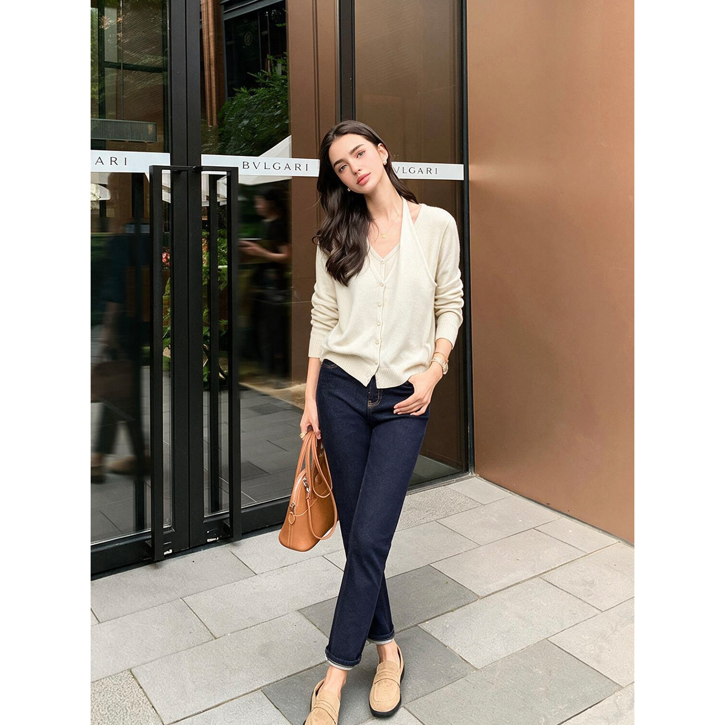 小众挂脖假两件针织开衫女松秋季弛感V领显瘦气质长袖叠穿毛衣