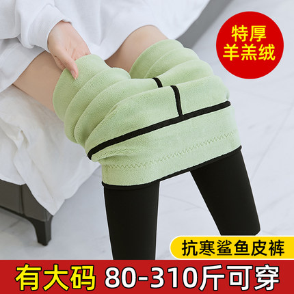 加肥加大码女裤加绒200斤胖mm冬季加厚打底裤鲨鱼裤300斤保暖棉裤