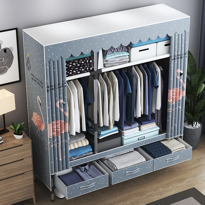 简易衣柜家用卧室简约现代布衣柜出租房用宿舍结实耐用钢管加固AI