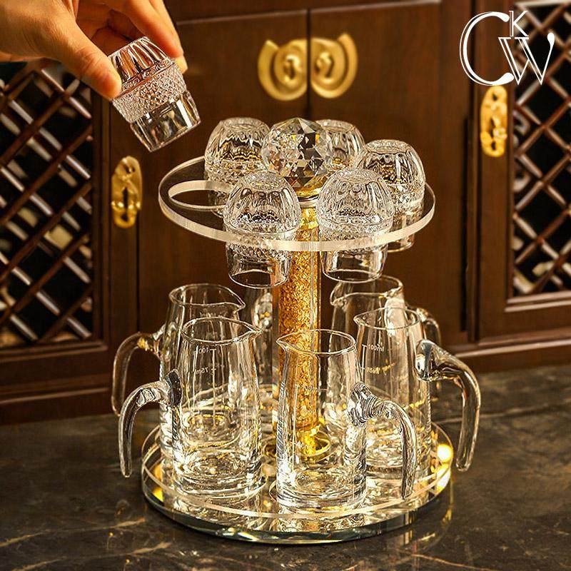CKW 钻面白酒杯家用高级感小酒盅一口烈酒杯子分酒器套装玻璃酒杯