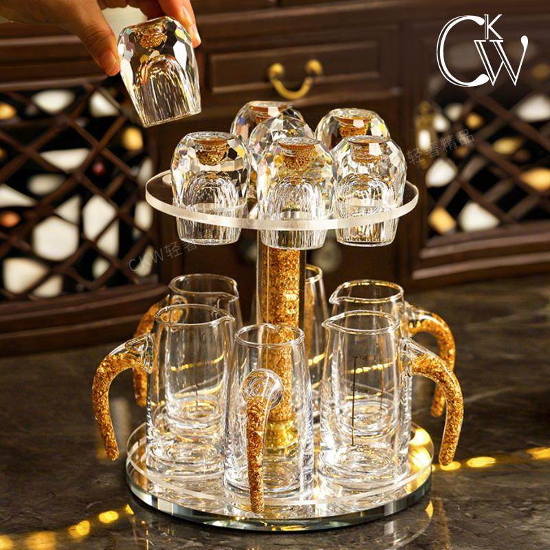 CKW 金箔水晶切面白酒杯套装高档家用玻璃一口杯分酒器高级酒具