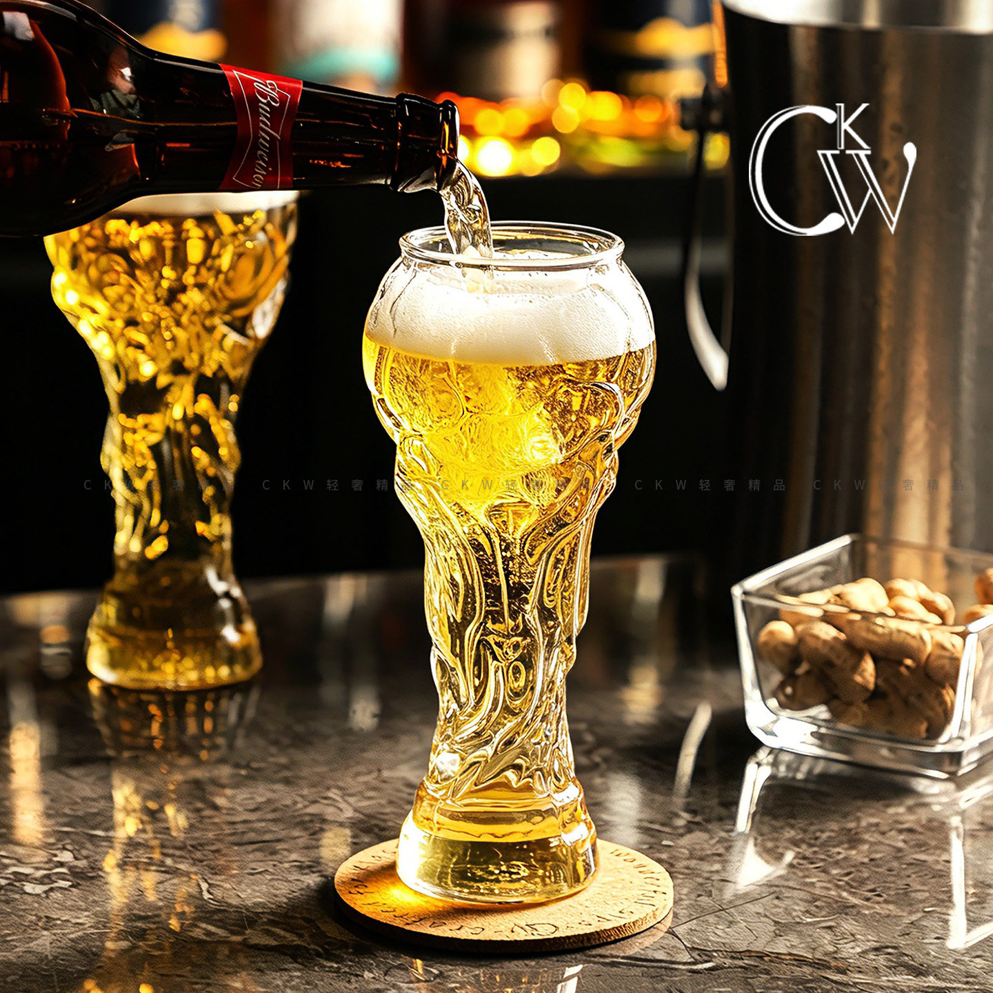 CKW 足球啤酒杯2026新款球迷周边玻璃扎啤杯大容量高颜值精酿杯