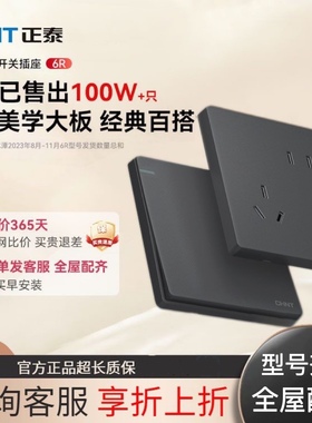 正泰插座开关面板家用86型暗16a墙壁一开usb五孔暗装6R磨砂黑灰色