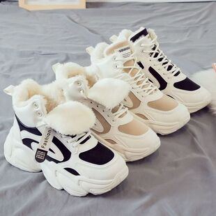 加绒老爹鞋女2025冬季新款韩版保暖高帮运动鞋学生棉鞋ins潮鞋子