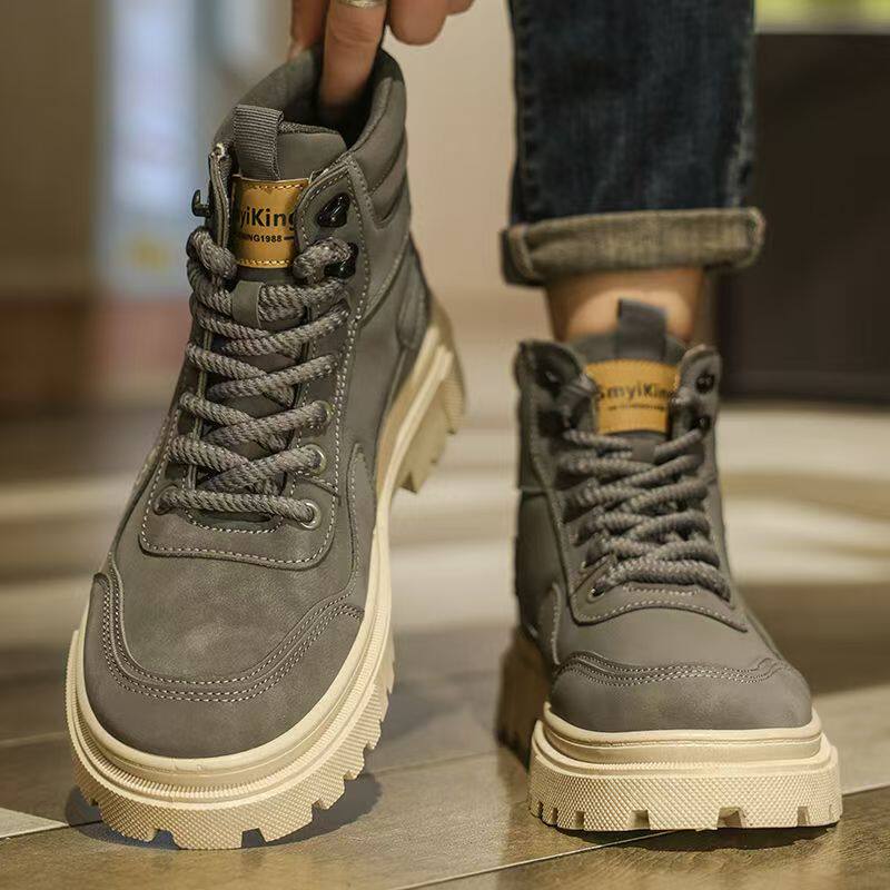 马丁靴男2025新款秋季高帮厚底增高英伦风工作靴男士机车休闲潮鞋