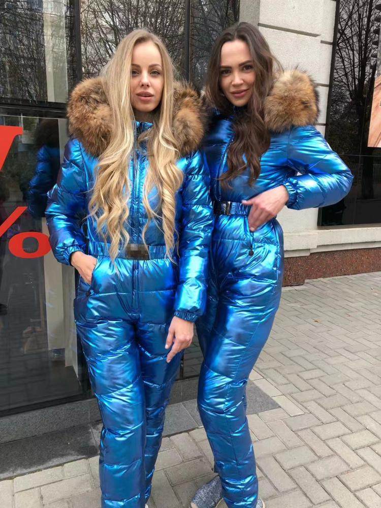 亲子冬季俄罗斯成人连体羽绒服欧美加厚户外滑雪衣防寒大毛领