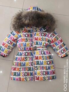 新款冬季欧美儿童羽绒服上衣女大童宝宝羽绒服大毛领中长款户外服