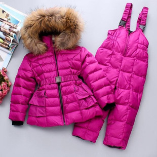 2025女童新款羽绒服宝宝滑雪套装加厚保暖中小大童奢华天然貉子毛