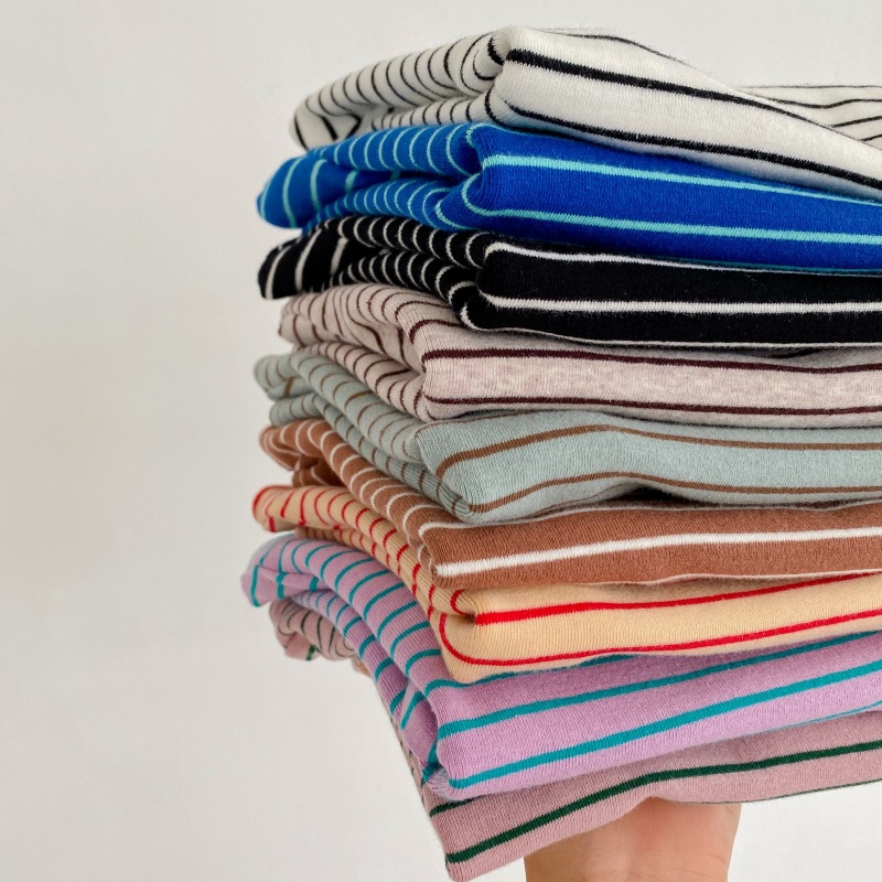 宝宝A类条纹高弹软糯中领打底衫秋冬男女童保暖纯棉羊毛拉架长袖T