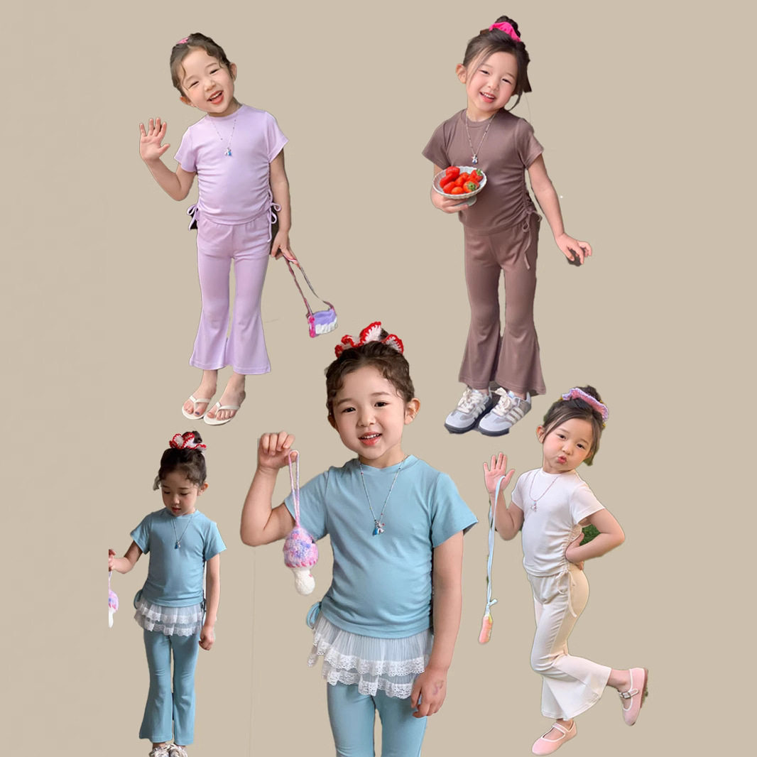 女童夏装新款抽绳套装时髦洋气短袖T恤+垂感防蚊喇叭裤弹力两件套,童装/婴儿装/亲子装,套装,淘宝优惠券,粉丝福利购,淘宝优惠卷