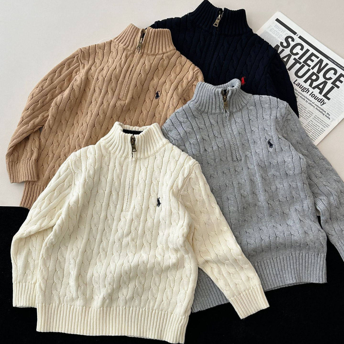 男女童秋冬加厚刺绣半拉链立领高领麻花毛衣纯棉宝宝套头针织衫潮