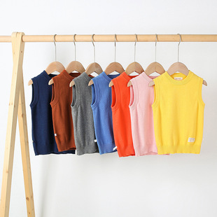 中大童纯棉线圆领马甲春秋男女童背心班服坎肩软糯无袖毛衣针织衫