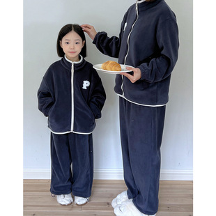 韩版宝宝休闲奥粒绒加厚睡衣套装男女童外穿保暖运动宽松家居服潮