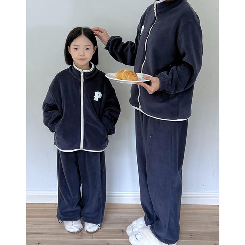 韩版宝宝休闲奥粒绒加厚睡衣套装男女童外穿保暖运动宽松家居服潮