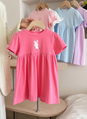 女童纯棉弹力娃娃裙2026夏季新款可爱印花宝宝宽松短袖A字连衣裙