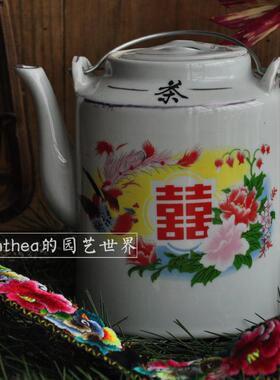 白瓷茶壶酒壶执壶复古提手收藏文艺家居摆件商用中式大小号提梁壶