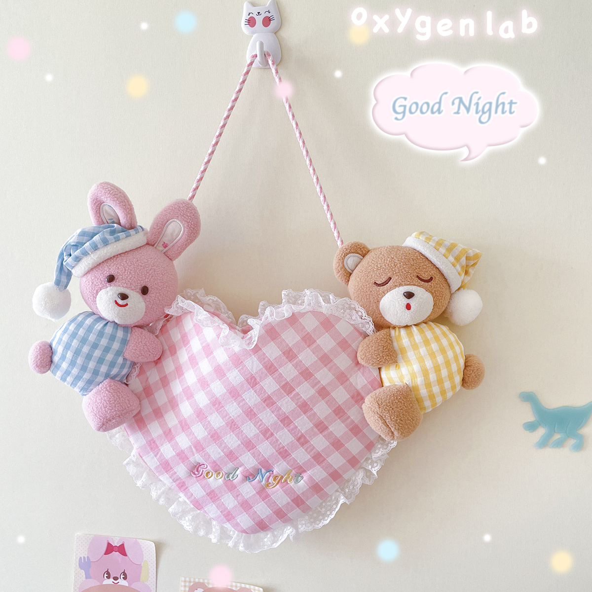 氧气实验室原创爱心熊兔公仔墙面收纳袋