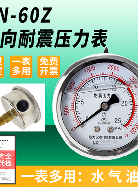 YN60Z轴向无边耐震压力表抗震防震液压表油压气压水压负压真空表