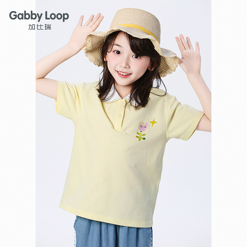 加比瑞女童polo衫短袖夏季儿童T恤女孩夏装上衣polo领纯棉T恤衫图片