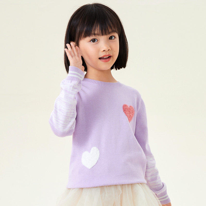 加比瑞女童毛衣针织衫秋冬线衫儿童打底衫纯棉薄秋季上衣粉色线衣