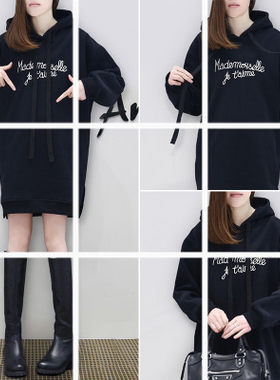 欧洲站2025秋冬新款连衣裙女套头刺绣款中长字母加绒加厚卫衣裙女