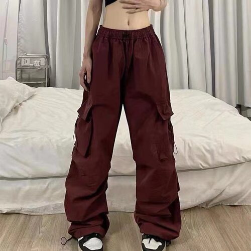 工装裤女2025夏季新款美式降落伞裤子高腰阔腿休闲束口运动裤潮