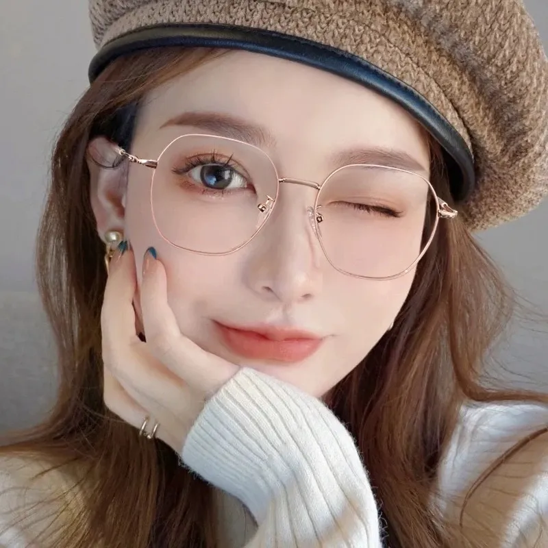 2025防蓝光眼镜框女温柔显脸小 金属细边可配度数近视眼镜架31412