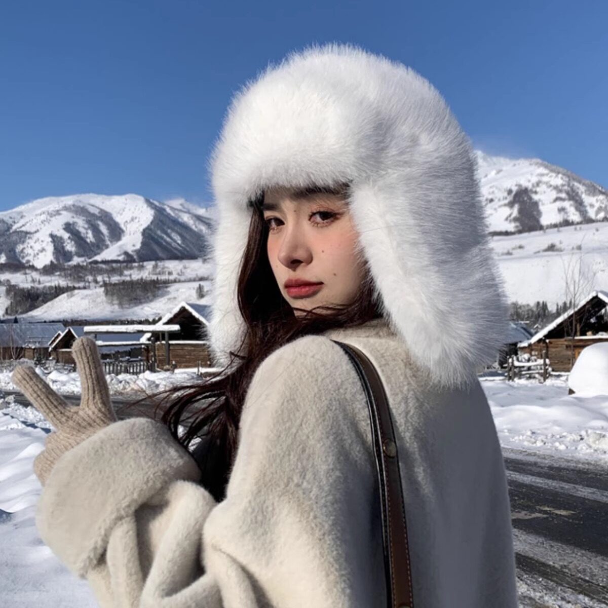 狐狸毛雷锋帽女冬新款骑车保暖加厚风雪帽加绒防寒包头帽护耳防风