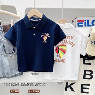 儿童POLO衫夏装2026新款男女童洋气宽松宝宝休闲卡通翻领体恤上衣
