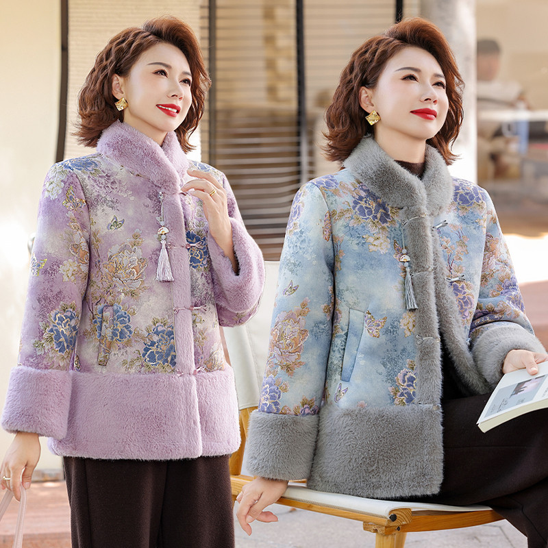 妈妈冬装加绒棉衣2025年中老年女装加绒冬天棉服外套时尚保暖棉袄