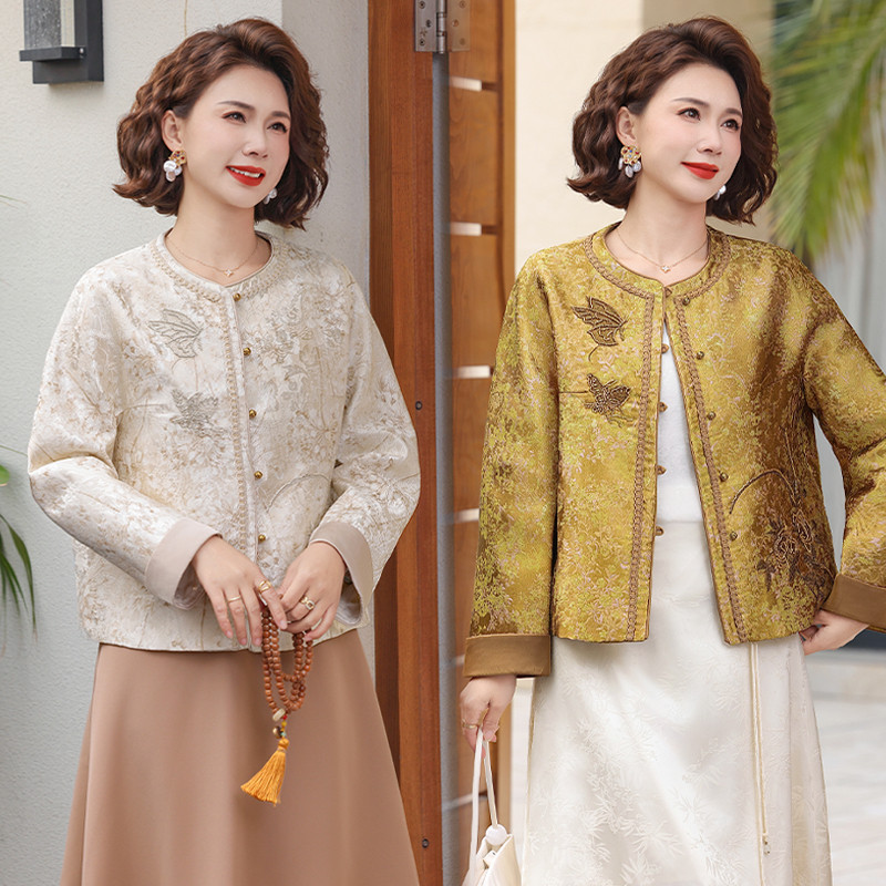 中年妈妈春装圆领外套气质2026新款中老年女装春秋新中式国风上衣