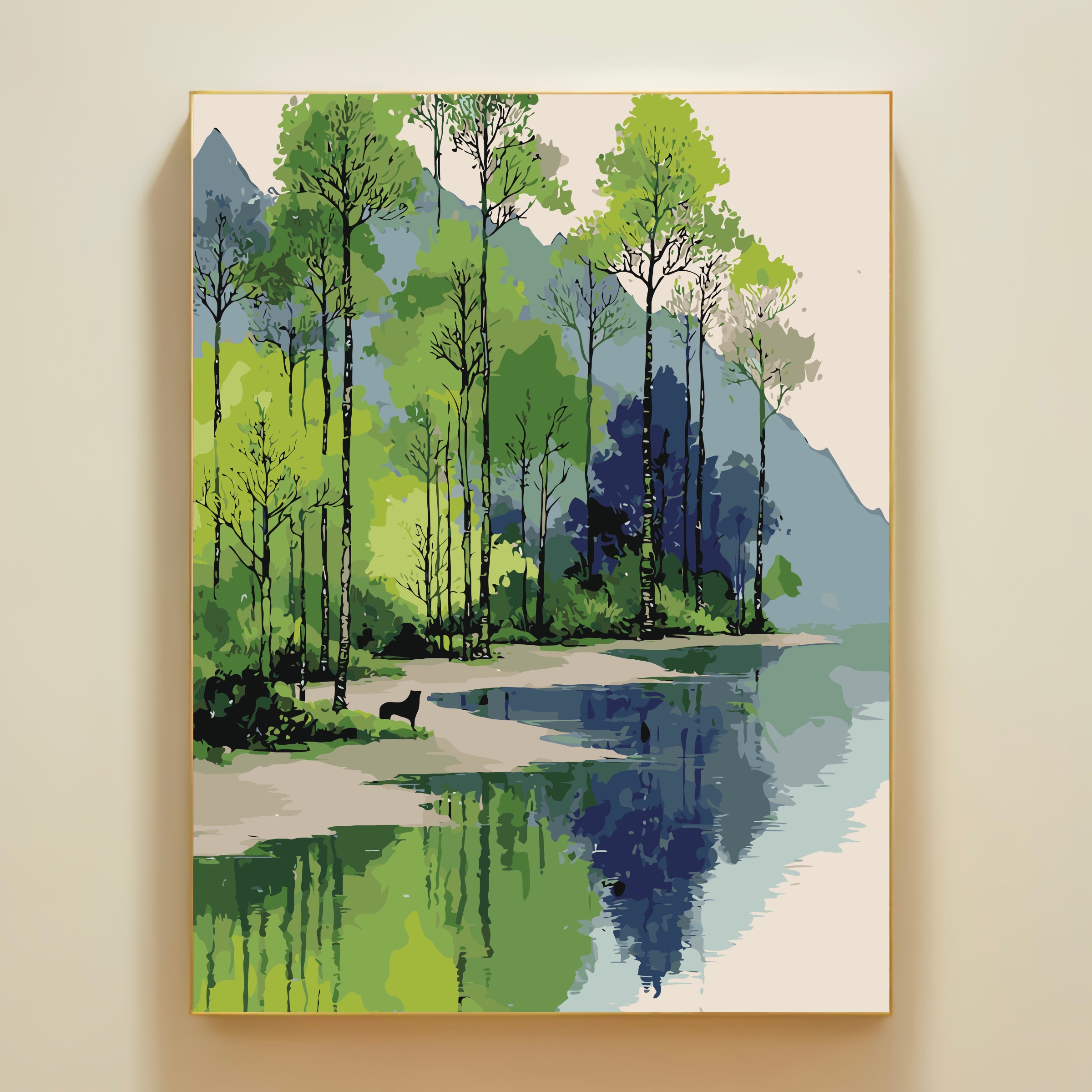水墨山林数字油画diy填充画填色画成人手绘涂色画0基础装饰画图片