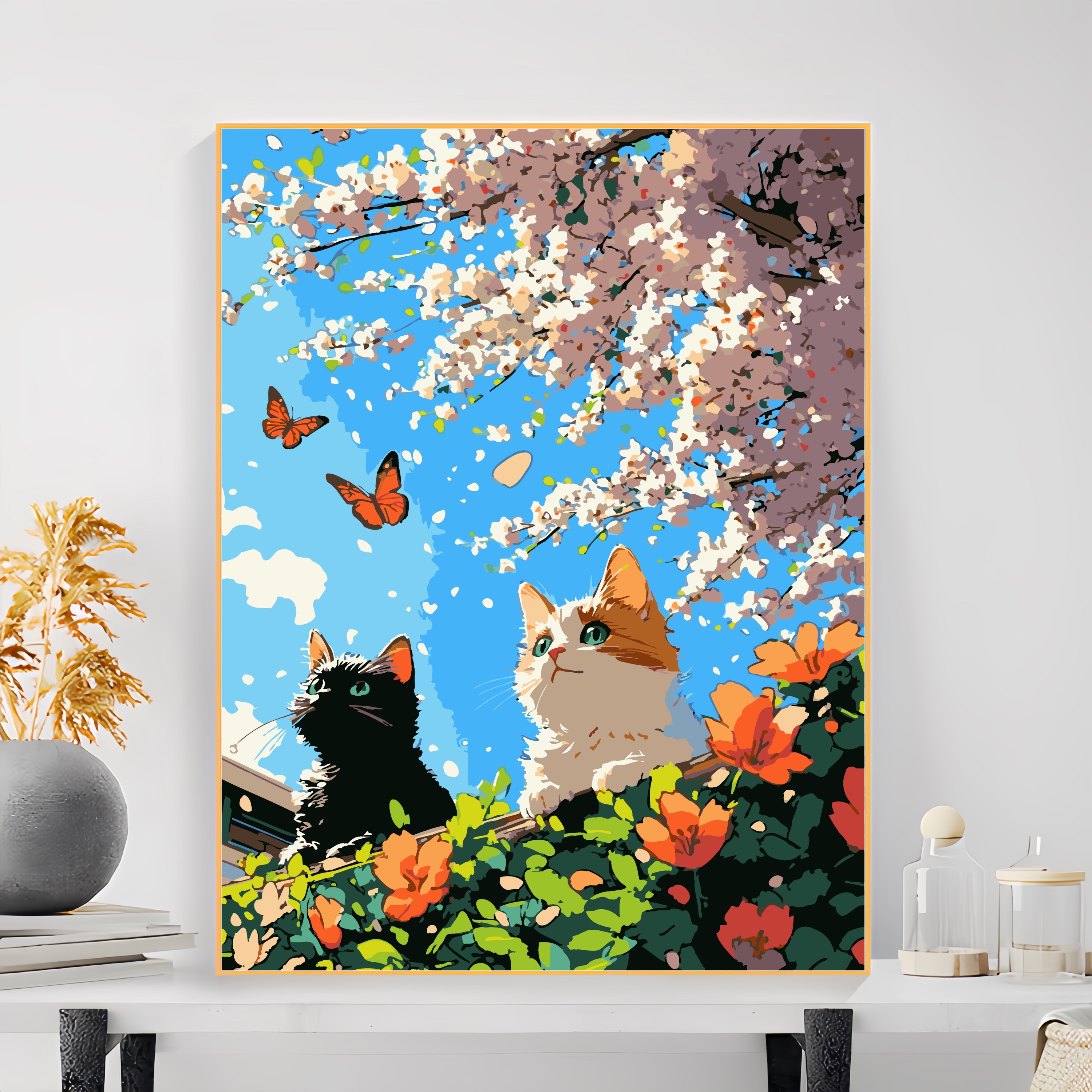 新款猫咪数字油画diy填充画填色手工涂色画手绘丙烯油彩画装饰画图片