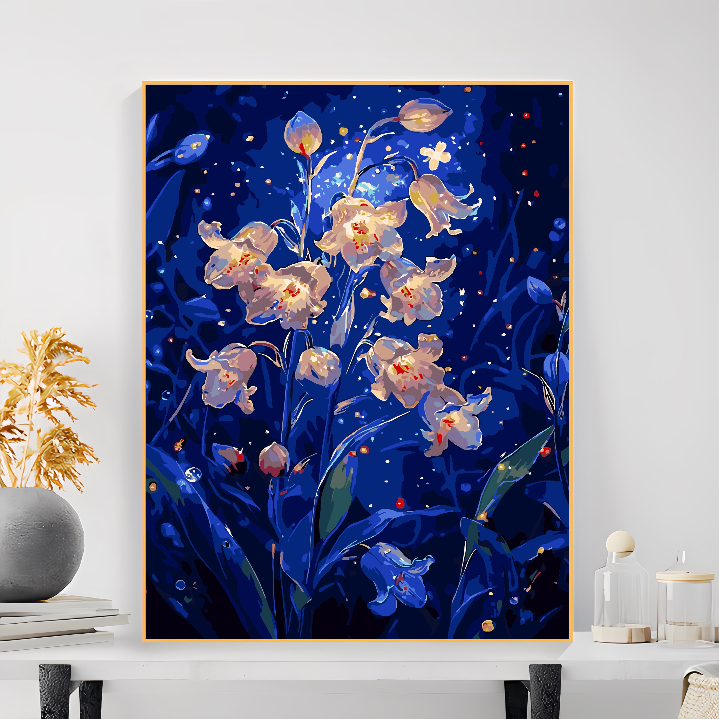 夜光铃兰数字油画diy填色画蔷薇花玫瑰花风景画唯美治愈系装饰画