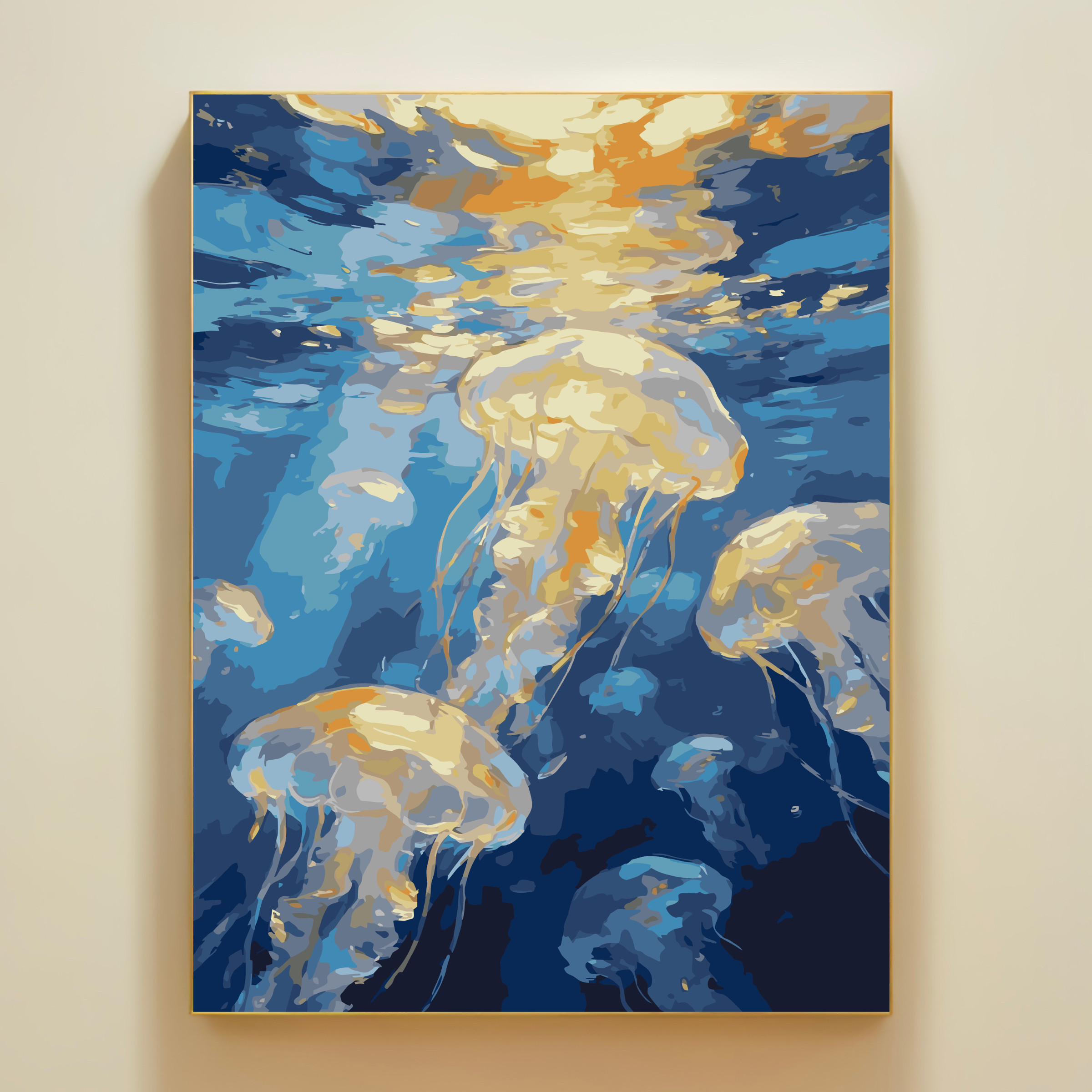治愈系水母海洋数字油画带框图片