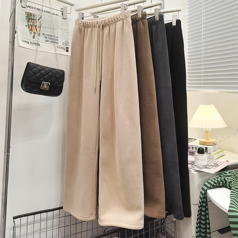 加绒加厚阔腿裤子摇粒绒直筒裤女
