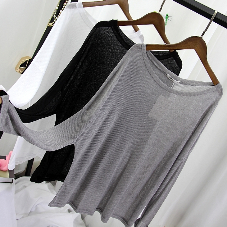 针织套头防晒衣女超薄款夏季外搭白色长袖透视空调罩衫女宽松黑色