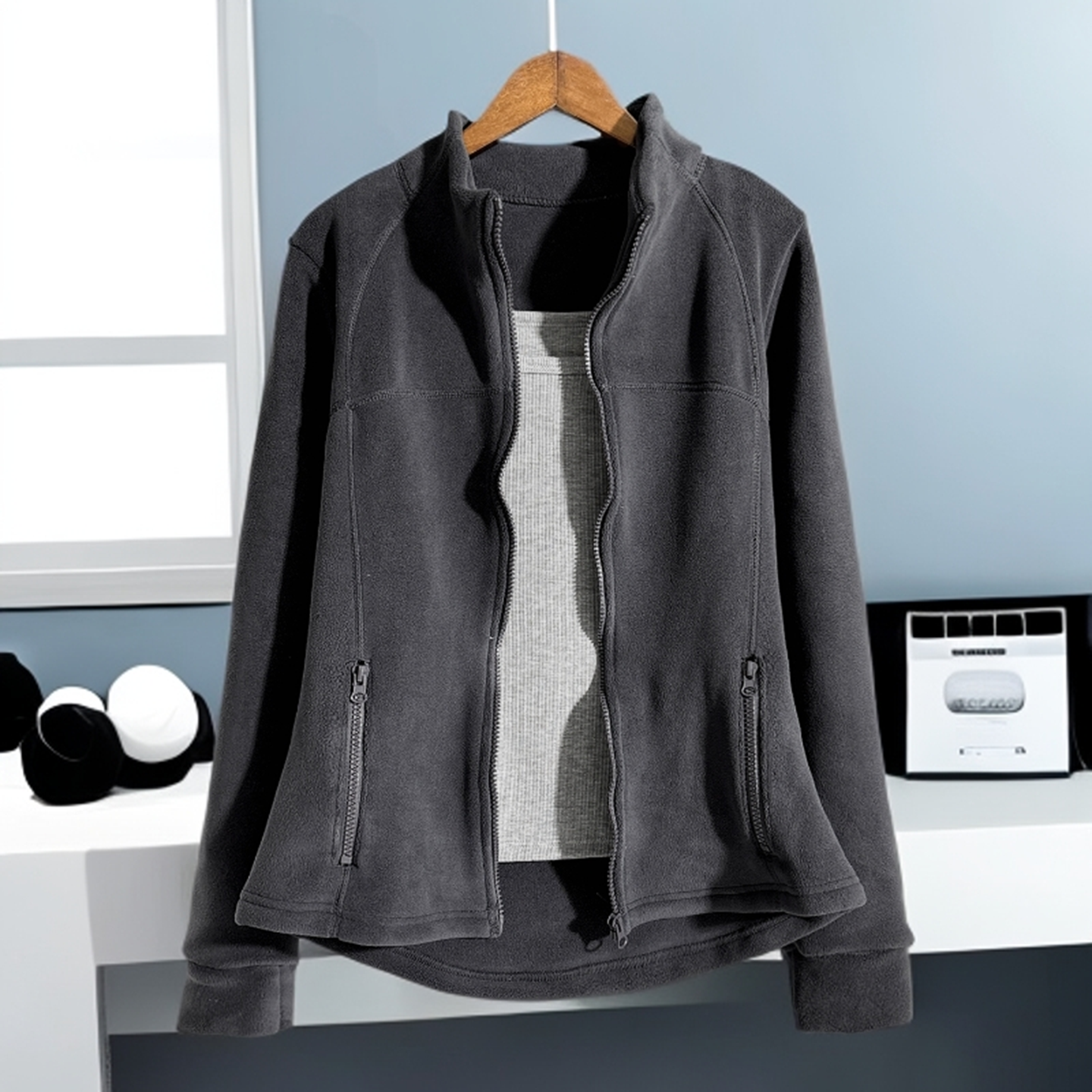 双面摇粒绒外套女秋冬季内搭