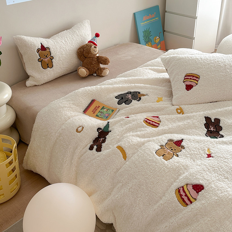 卡通小清新300克绵羊绒保暖牛奶绒四件套加厚秋冬床单床上用品