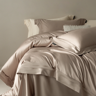法式120支匹马棉贡缎四件套简约纯色床品套件四季通用床单被套