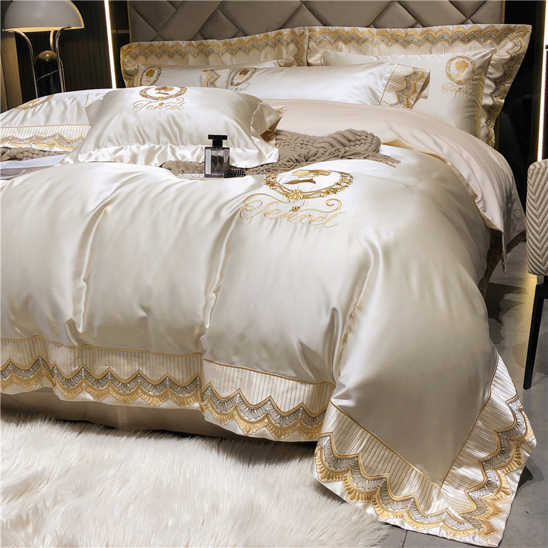 意大利出口120支高精密真丝棉贡缎四件套高档别墅样板房床单床品