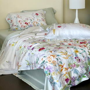 法式田园风100支天丝印花四件套丝滑柔软床单凉爽床品春夏1.8