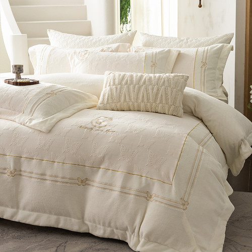 别墅臻棉绒秋冬保暖提花四件套