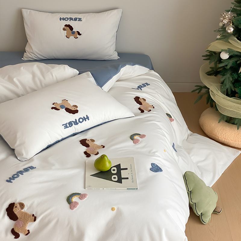 儿童秋冬100支磨毛刺绣四件套