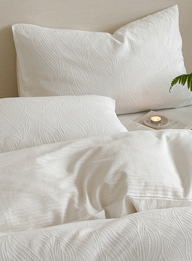 简约白色全棉三层提花肌理纹亲肤四件套纯棉民宿柔软床单被套1.8