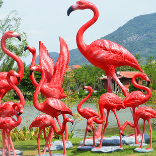 仿真火烈鸟摆件玻璃钢雕塑动物模型喷泉流水装饰小品草地场景工艺