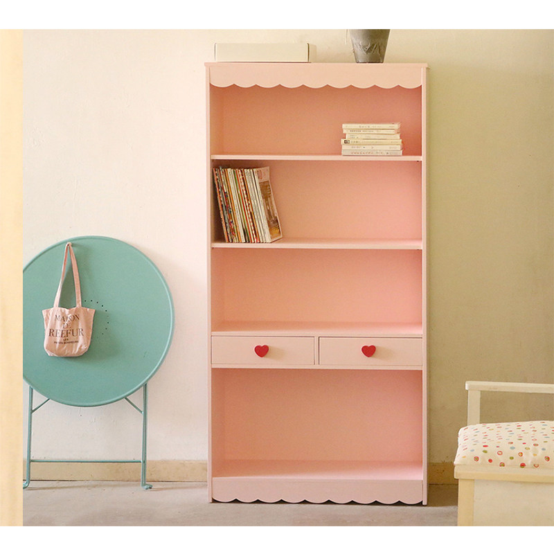 「粉蝶」波浪边开放式书柜实木自制肉粉色娃柜收纳架多层储物定做