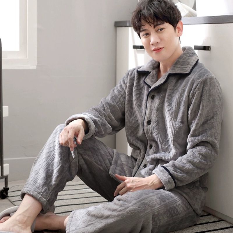 睡衣男士秋冬款冬季珊瑚绒加厚加绒保暖法兰绒家居服男款男式套装