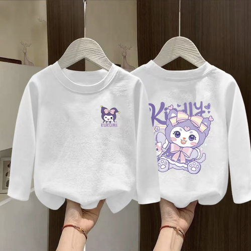 儿童宝宝纯棉男女童长袖T恤宽松新款白色上衣休闲洋气百搭打底衫